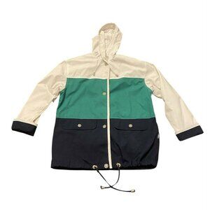 Vintage‎ IZZI Jacket Womens Small White Blue Green Nautical Grandpa Striped